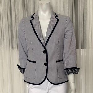 Jones New York Petite Stretched Striped Women's Blazer with Navy Trim Size 10P
